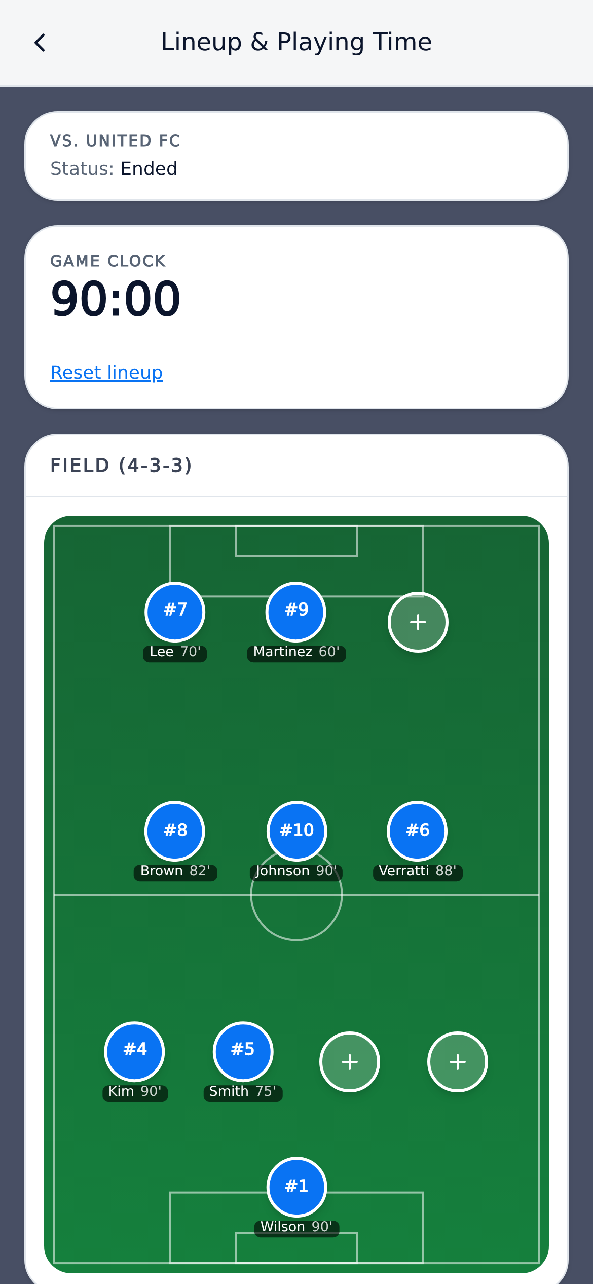 Manage lineups and track play time
